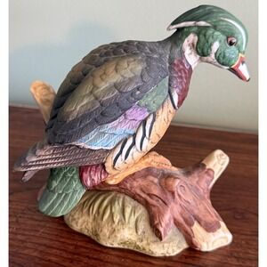 VINTAGE LEFTON WOOD DUCK KW908 FIGURINE with FOIL TAG Japan